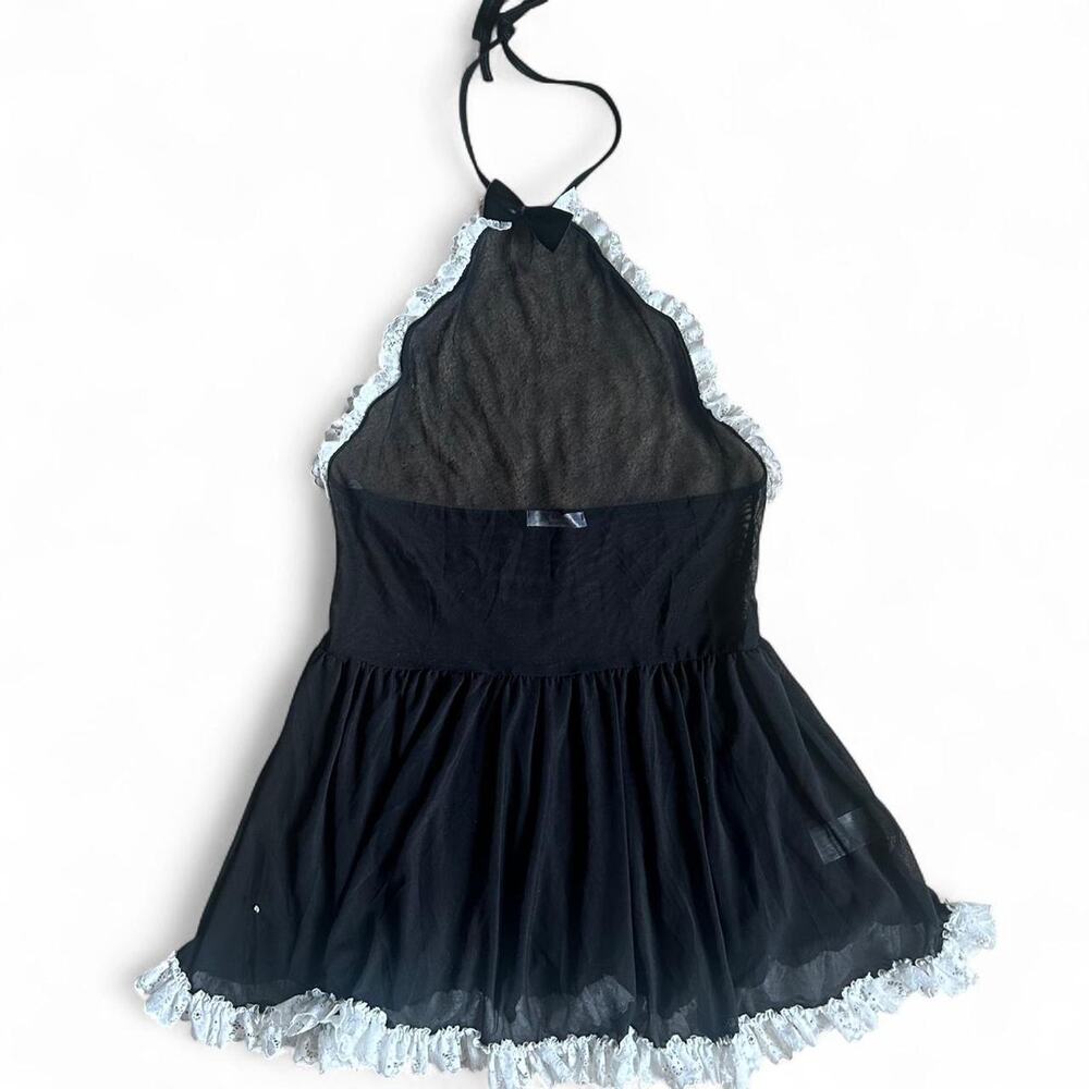Black and‎ white lace halter Maid Nightie lingerie Medium